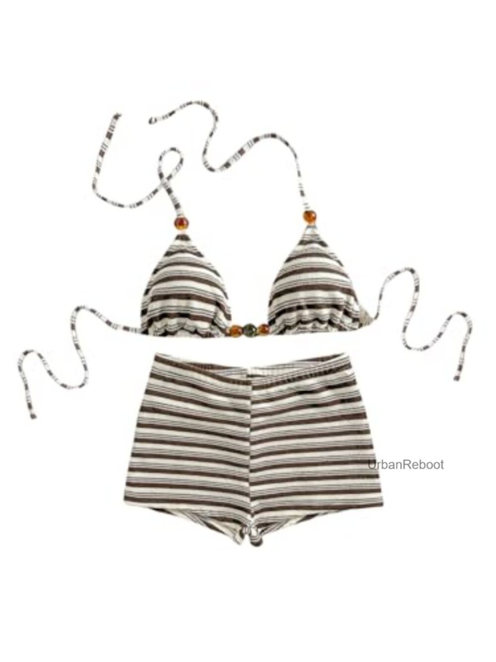 2 Piece Striped Boyshort Bikini Set Halter Triangle Swimwear